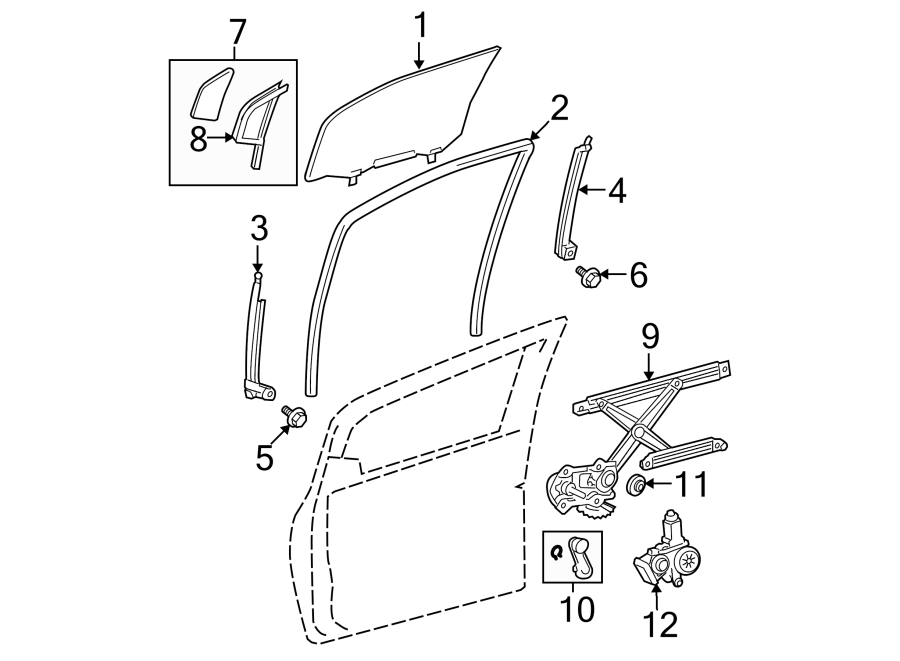 Diagram FRONT DOOR. GLASS & HARDWARE. for your 2007 Toyota Sequoia   