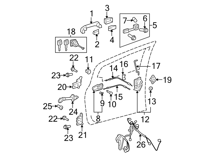 Diagram FRONT DOOR. LOCK & HARDWARE. for your 2011 Toyota Sienna   