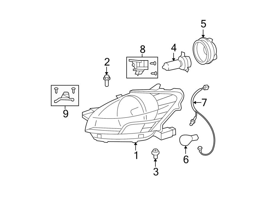 Diagram FRONT LAMPS. HEADLAMP COMPONENTS. for your 2019 Toyota Yaris   