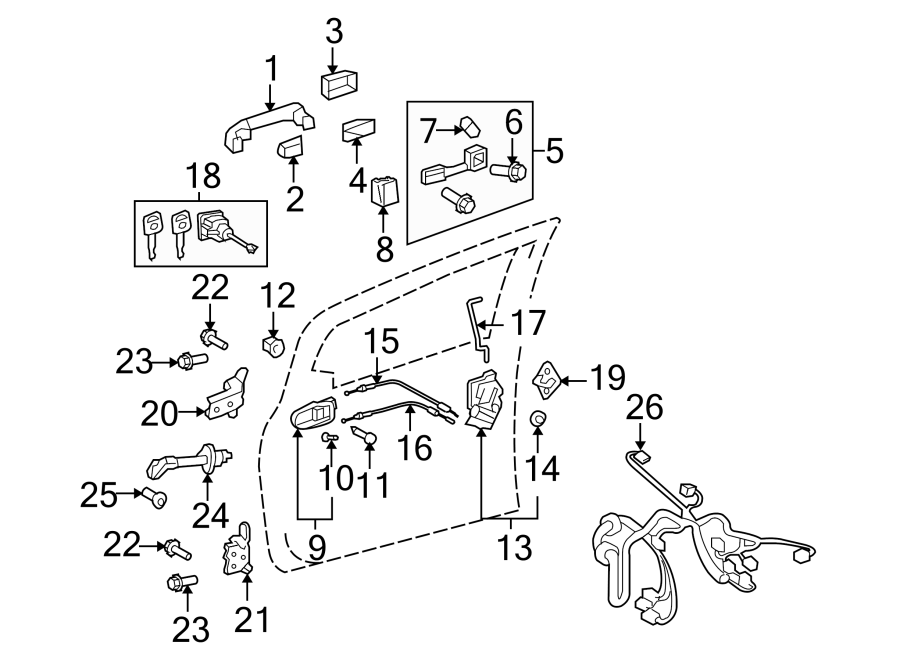 Diagram FRONT DOOR. LOCK & HARDWARE. for your Toyota