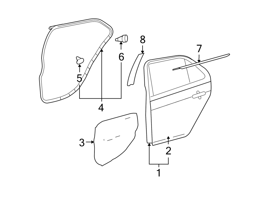 Diagram REAR DOOR. DOOR & COMPONENTS. EXTERIOR TRIM. for your 2015 Toyota Avalon  XLE SEDAN 