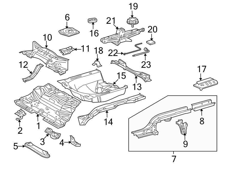 Diagram REAR BODY & FLOOR. FLOOR & RAILS. for your 2022 Toyota Prius Prime   