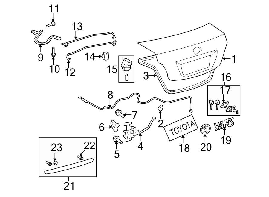 Diagram TRUNK LID. EXTERIOR TRIM. LID & COMPONENTS. for your 2017 Toyota Prius Prime   