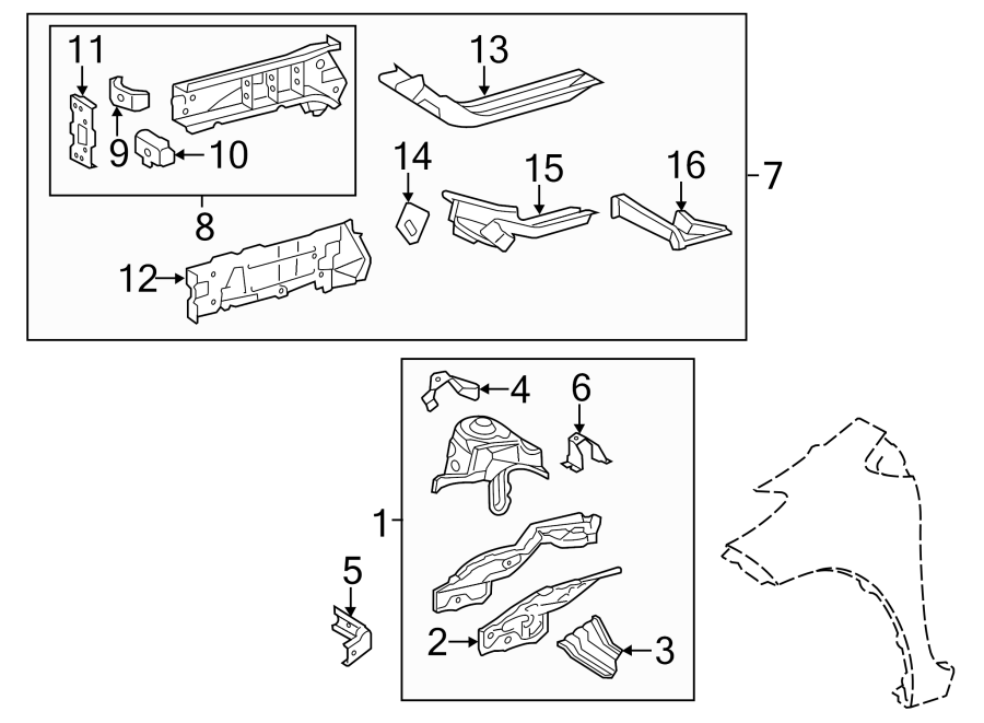 Diagram FENDER. STRUCTURAL COMPONENTS & RAILS. for your 2021 Toyota Avalon   