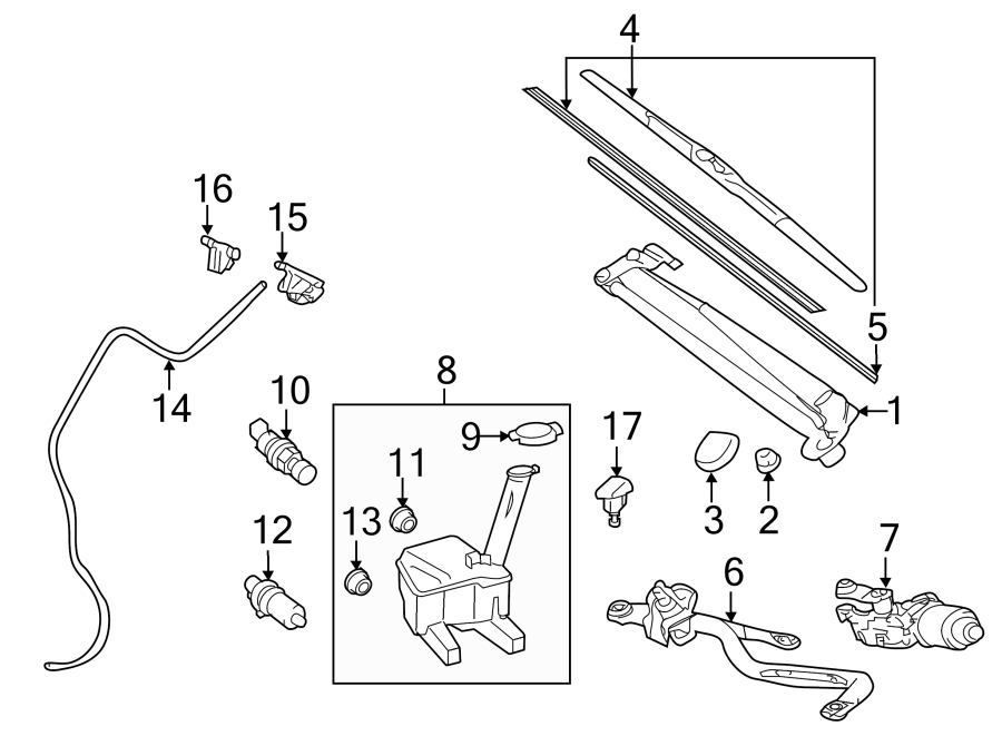 Diagram WINDSHIELD. WIPER & WASHER COMPONENTS. for your 2006 Toyota Corolla   