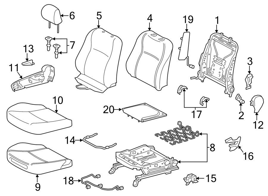 Diagram SEATS & TRACKS. PASSENGER SEAT COMPONENTS. for your 2016 Toyota Yaris   