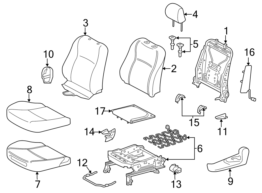 Diagram SEATS & TRACKS. DRIVER SEAT COMPONENTS. for your 2016 Toyota Yaris   