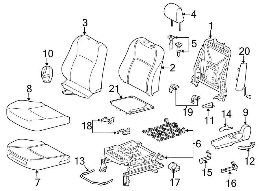 Diagram SEATS & TRACKS. DRIVER SEAT COMPONENTS. for your 2016 Toyota Yaris   