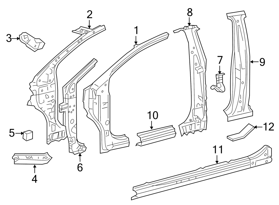 Diagram Pillars. Rocker & floor. Hinge pillar. Lock pillar. for your 2024 Toyota BZ4X   