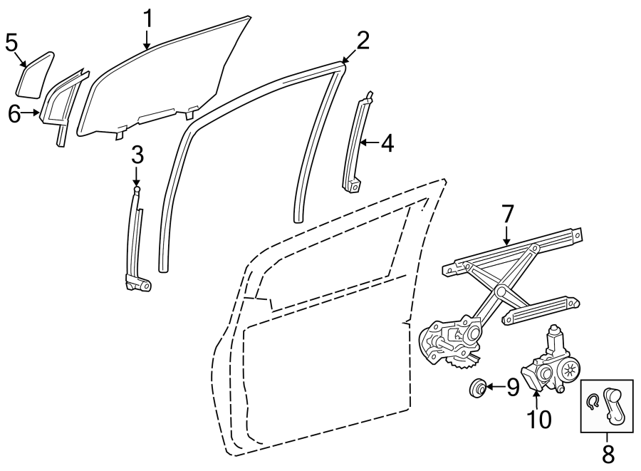 Diagram Front door. Glass & hardware. for your 2022 Toyota Sequoia   