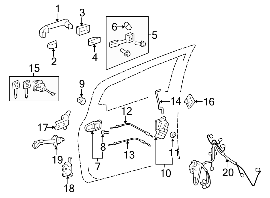 Diagram Front door. Lock & hardware. for your 1996 Toyota Camry   