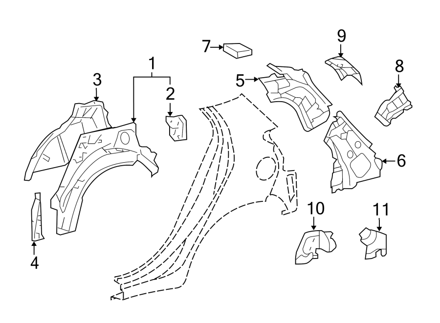 Full size assembly image of QUARTER PANEL. INNER STRUCTURE. (1/1)