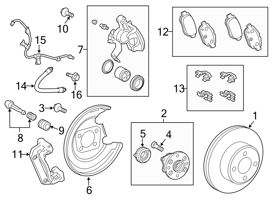 Diagram Rear suspension. Brake components. for your 2021 Toyota RAV4  XLE Premium Sport Utility 