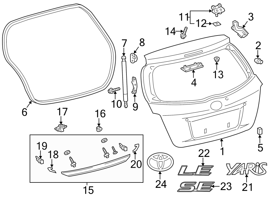 Diagram LIFT GATE. EXTERIOR TRIM. GATE & HARDWARE. for your 2006 Toyota Solara  SE COUPE 