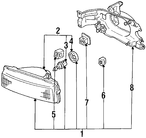 Diagram FRONT LAMPS. HEADLAMP COMPONENTS. for your 1988 Toyota Corolla   