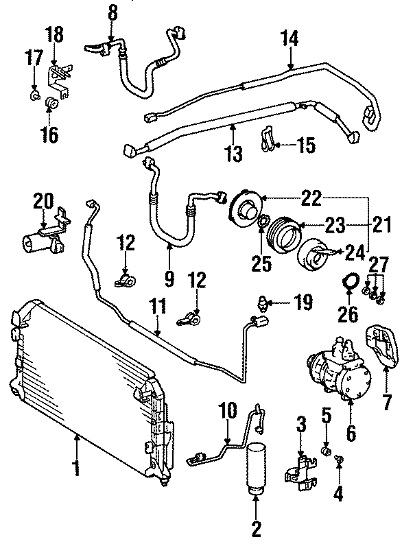 Diagram AIR CONDITIONER & HEATER. COMPRESSOR & LINES. CONDENSER. for your 1992 Toyota Camry   