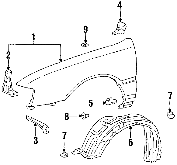 Diagram FENDER & COMPONENTS. for your 1998 Toyota Avalon  XL Sedan 