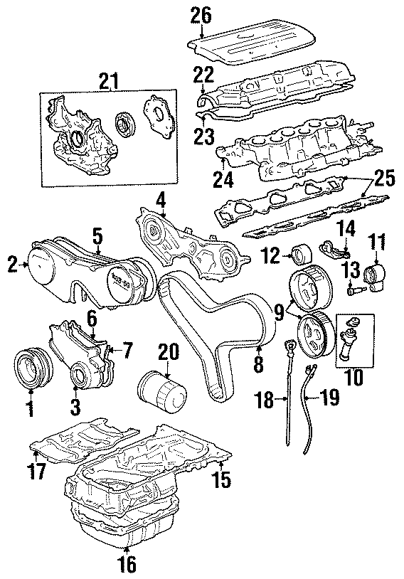 Diagram ENGINE / TRANSAXLE. ENGINE PARTS. for your 1996 Toyota Tacoma   