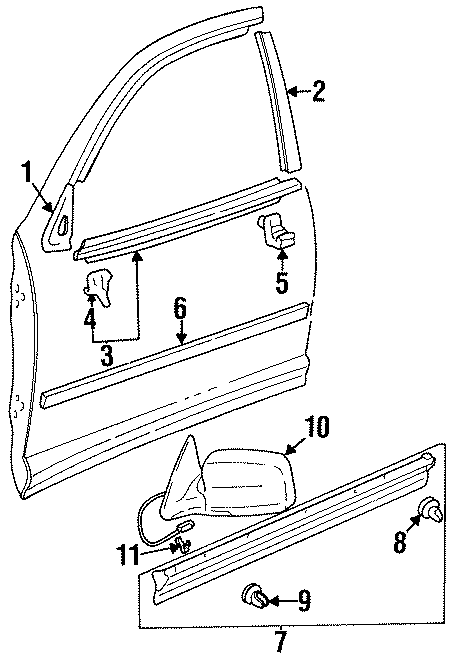 Diagram FRONT DOOR. EXTERIOR TRIM. OUTSIDE MIRRORS. for your 2001 Toyota Land Cruiser   