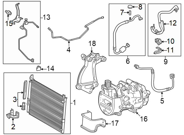 Diagram Air conditioner & heater. Compressor & lines. Condenser. for your 2018 Toyota Prius   