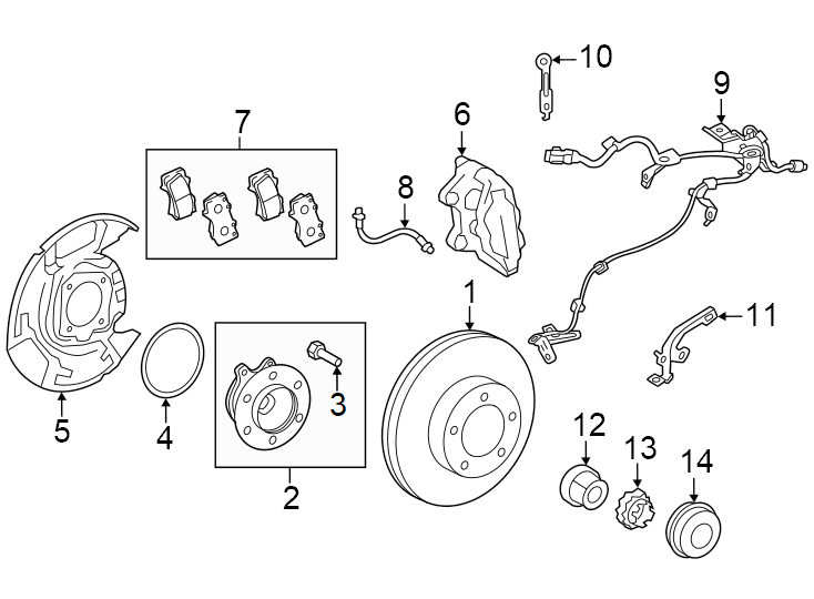 Diagram Front suspension. Brake components. for your 2021 Toyota Prius   