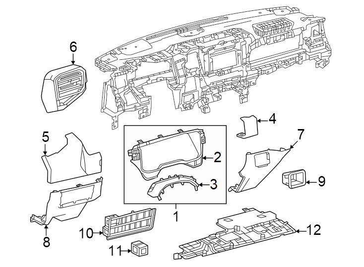 Diagram Instrument panel components. for your 2002 Toyota Camry   