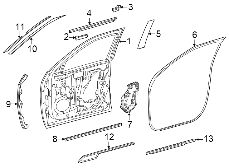 Diagram Front door. Door & components. Exterior trim. for your 2008 Toyota Avalon   