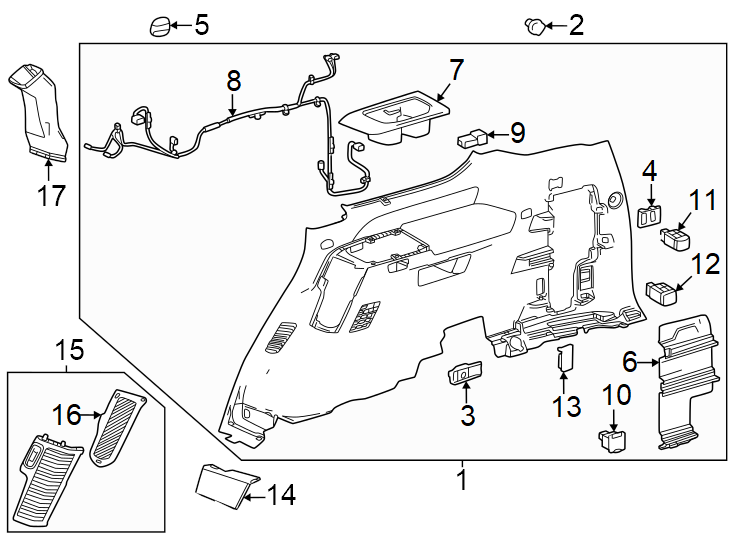 Diagram Quarter panel. Interior trim. for your 2019 Toyota Tacoma 3.5L V6 M/T 4WD TRD Off-Road Crew Cab Pickup Fleetside 