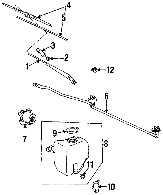 Diagram WINDSHIELD. WIPER & WASHER COMPONENTS. for your 1989 Toyota Corolla  LE SEDAN 