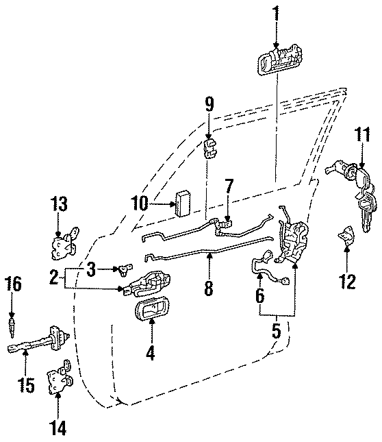 Diagram FRONT DOOR. LOCK & HARDWARE. for your 1996 Toyota Camry 2.2L A/T LE SEDAN 