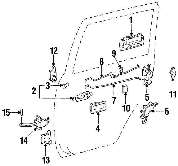 Diagram REAR DOOR. LOCK & HARDWARE. for your 1996 Toyota Camry 2.2L A/T LE SEDAN 