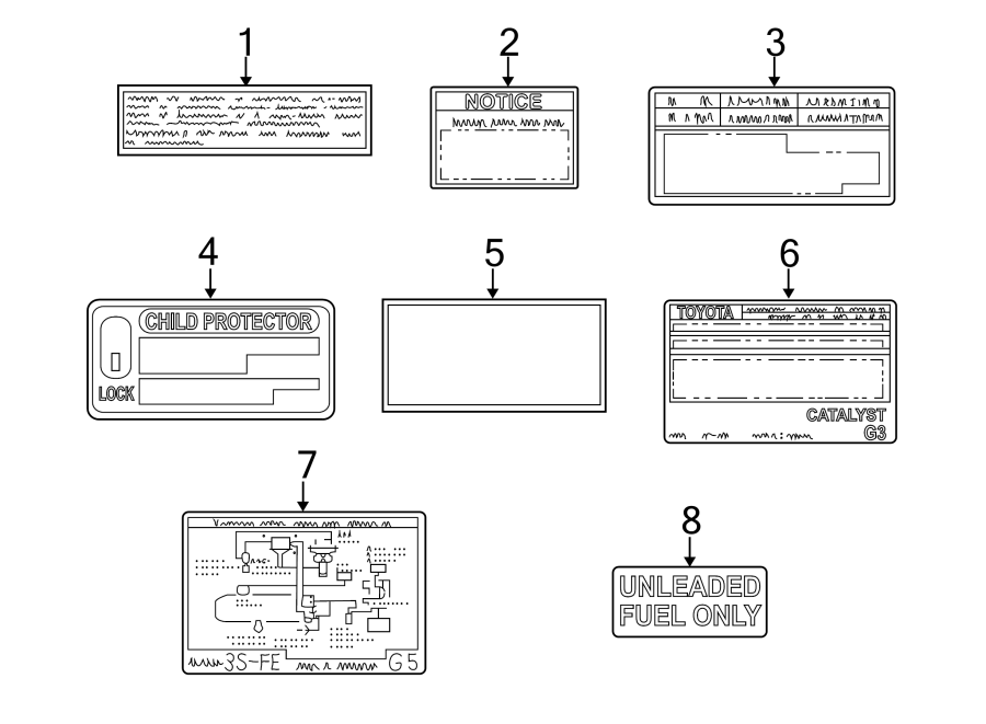 Diagram INFORMATION LABELS. for your 2004 Toyota Camry 3.0L V6 A/T XLE SEDAN 