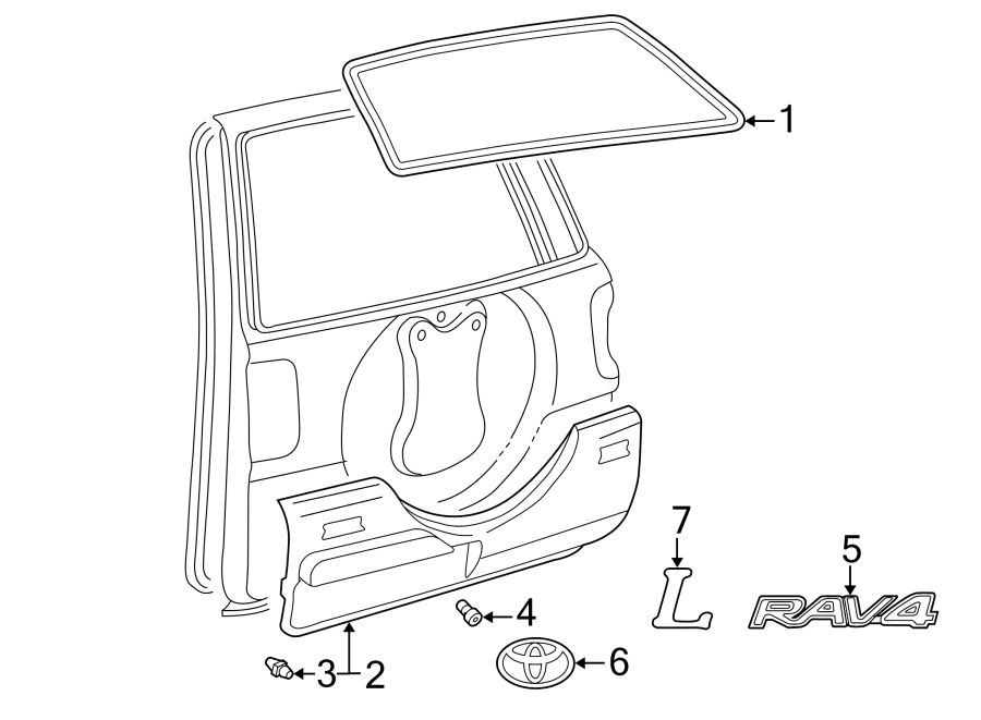 Diagram BACK DOOR. EXTERIOR TRIM. for your 2014 Toyota Avalon  Hybrid Limited Sedan 