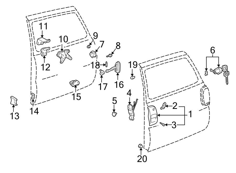 Diagram BACK DOOR. LOCK & HARDWARE. for your 2018 Toyota Sienna  Limited Premium Mini Passenger Van 