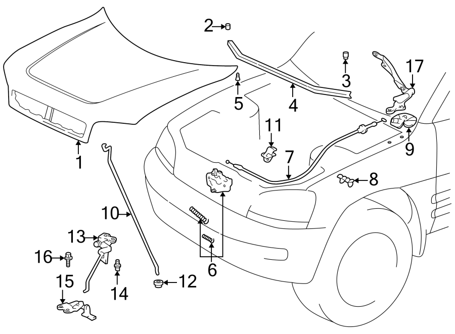 Diagram HOOD & GRILLE. HOOD & COMPONENTS. for your 1990 Toyota Corolla   