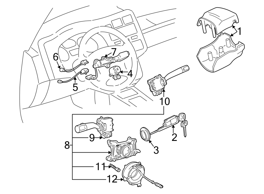 Diagram steering column. SHROUD. SWITCHES & LEVERS. for your 2005 Toyota Avalon   