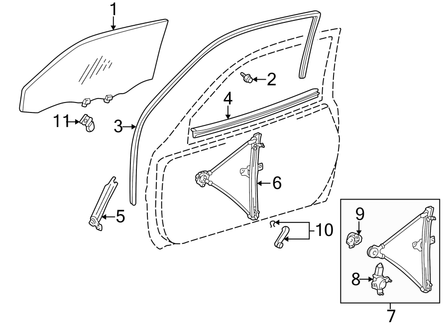 Diagram FRONT DOOR. GLASS & HARDWARE. for your 2020 Toyota Sequoia  TRD Sport Sport Utility 