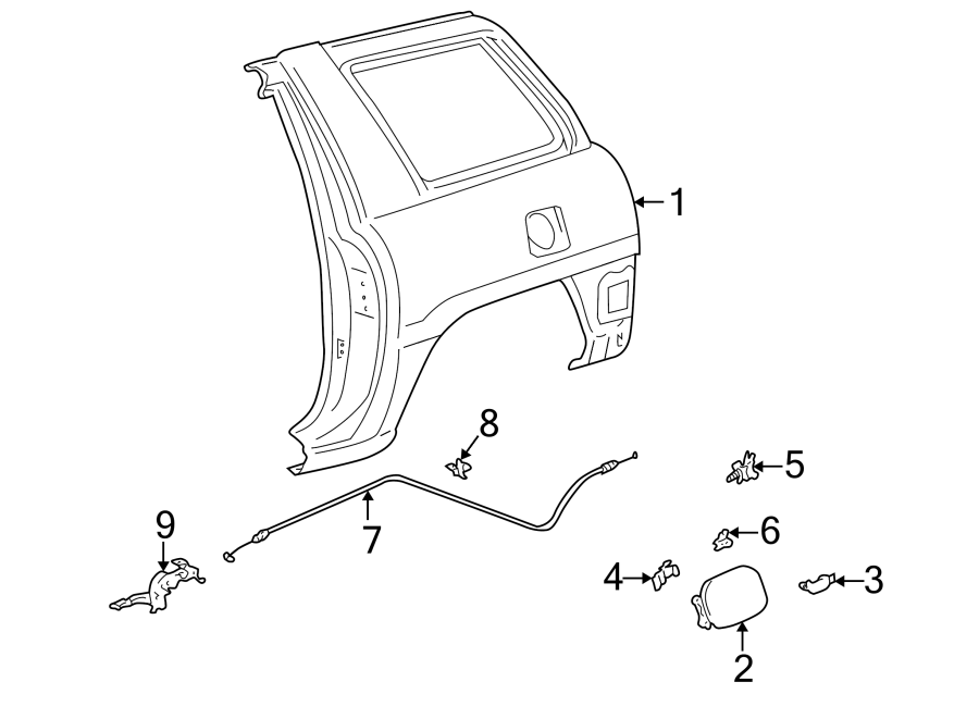 Diagram Quarter panel & components. for your 2022 Toyota Tacoma   