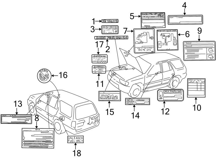 Diagram INFORMATION LABELS. for your 1998 Toyota Camry  LE SEDAN 