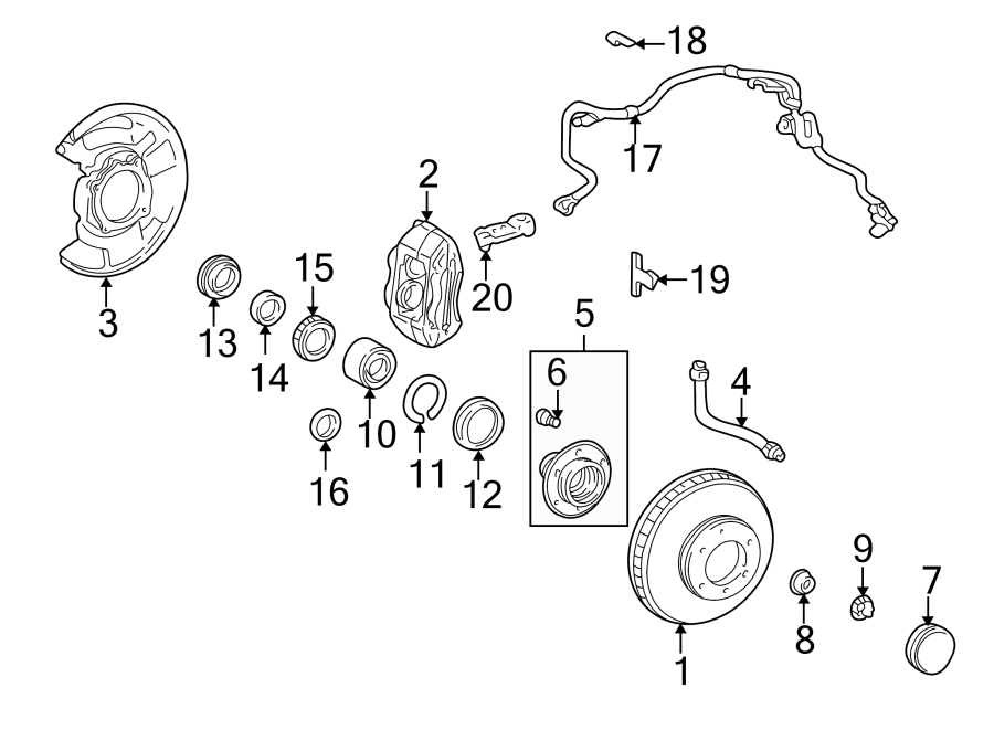 Diagram Front suspension. Brake components. for your Toyota