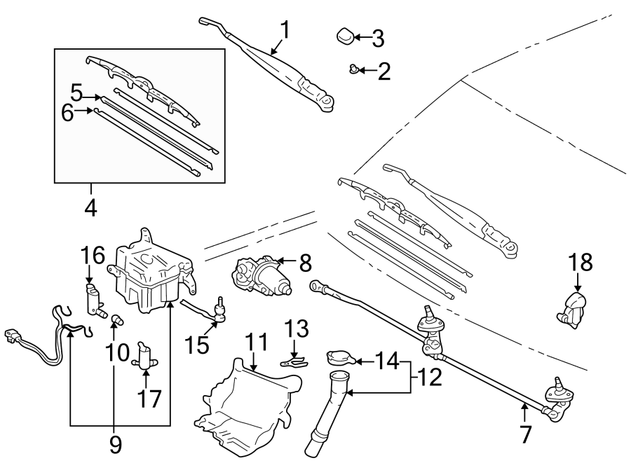 Diagram WINDSHIELD. WIPER & WASHER COMPONENTS. for your 2003 Toyota Tacoma  S-Runner Extended Cab Pickup Fleetside 