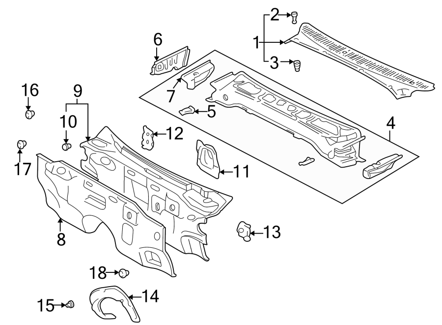 Diagram COWL. for your 1990 Toyota Corolla  DLX Sedan 