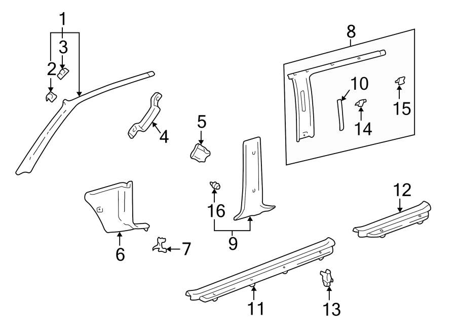 Diagram PILLARS. ROCKER & FLOOR. INTERIOR TRIM. for your 1997 Toyota Supra  Twin Turbo Hatchback 