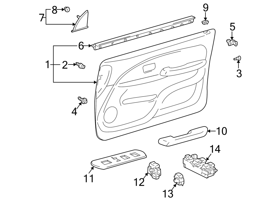 Diagram FRONT DOOR. INTERIOR TRIM. for your 1995 Toyota Corolla 1.8L M/T DX WAGON 