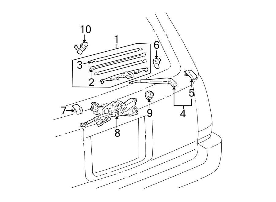 Diagram LIFT GATE. WIPER & WASHER COMPONENTS. for your 2003 Toyota Tacoma  Pre Runner Standard Cab Pickup Stepside 