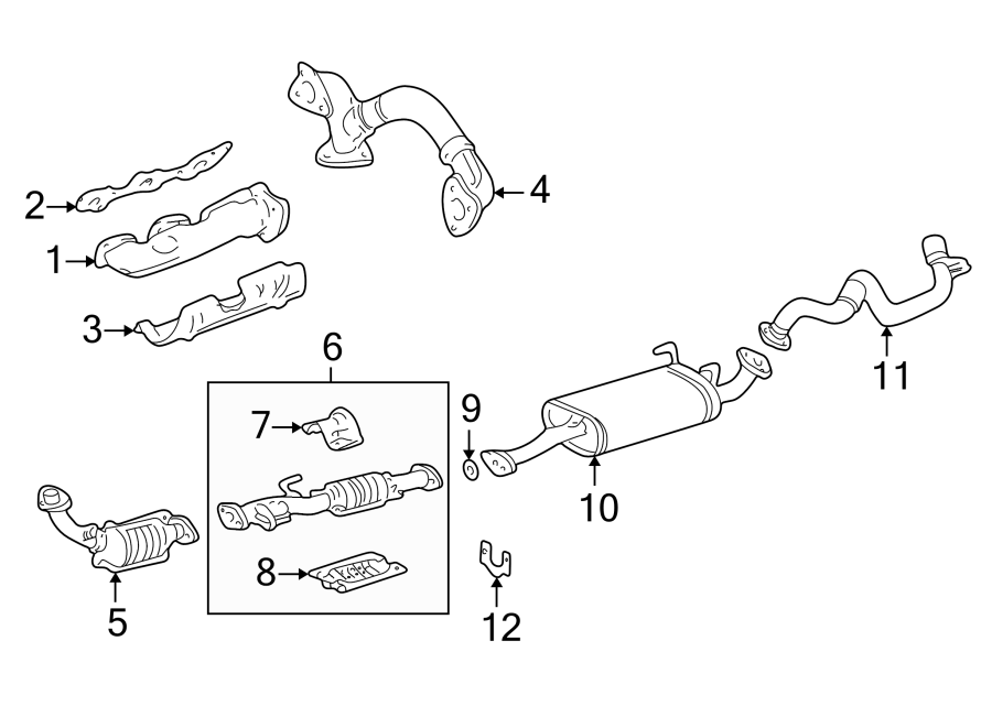 Diagram EXHAUST SYSTEM. EXHAUST COMPONENTS. for your 2011 Toyota Sienna  Base Mini Passenger Van 