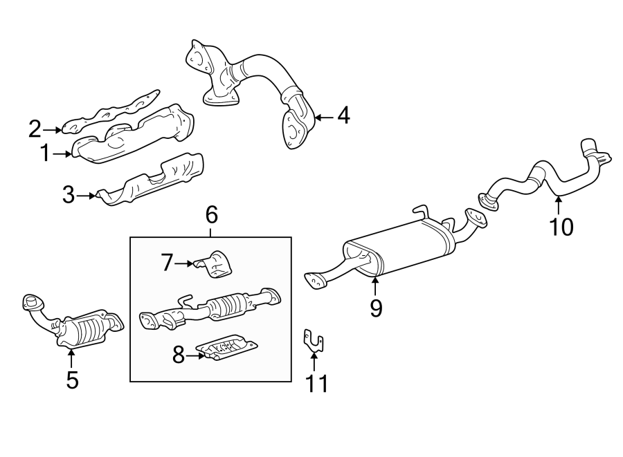 Diagram EXHAUST SYSTEM. EXHAUST COMPONENTS. for your 2011 Toyota Sienna  Base Mini Passenger Van 