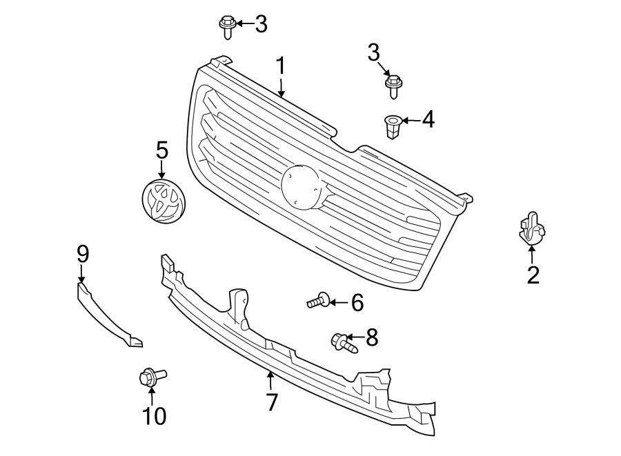 Diagram GRILLE & COMPONENTS. for your 2007 Toyota Land Cruiser 4.7L V8 A/T 4WD Base Sport Utility 