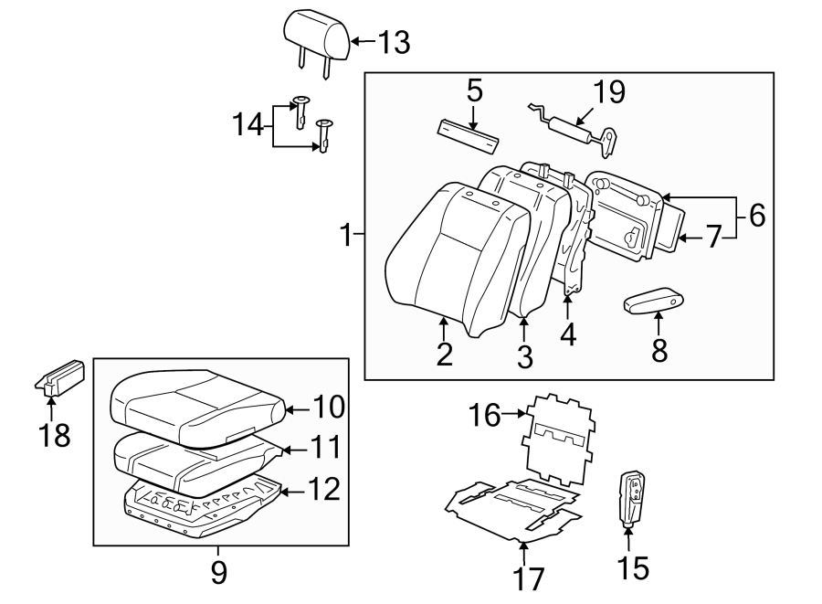 Diagram SEATS & TRACKS. FRONT SEAT COMPONENTS. for your 2013 Toyota Prius   