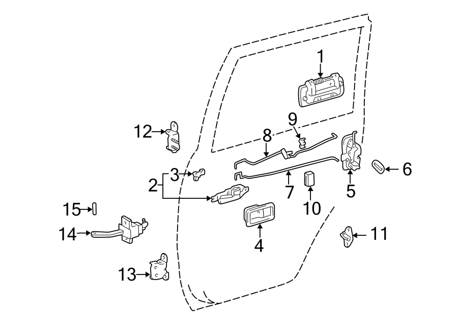 Diagram REAR DOOR. LOCK & HARDWARE. for your 2023 Toyota Tacoma  TRD Off-Road Crew Cab Pickup Fleetside 